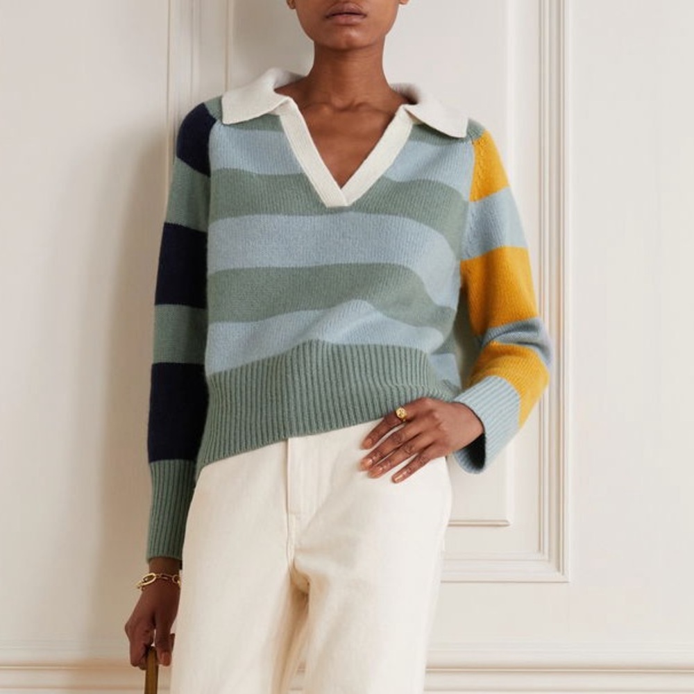 ARCH4 Clifton Striped Cashmere Polo Luxury Sweater